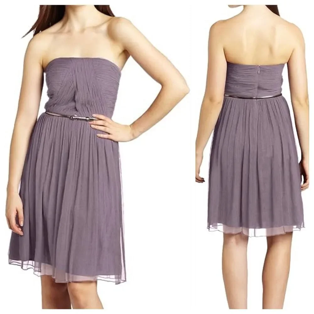 Donna Morgan Bridesmaids 100% Silk Chiffon Sweetheart Strapless Dress in Pink 6 - Picture 2 of 10